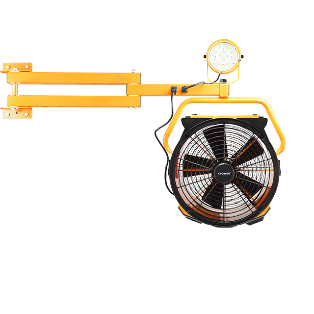 XPOWER FA-420K2 18' 40' ওয়াল মাউন্ট আর্ম এবং LED স্পটলাইট সহ হলুদ কুলিং ফ্যান কিট